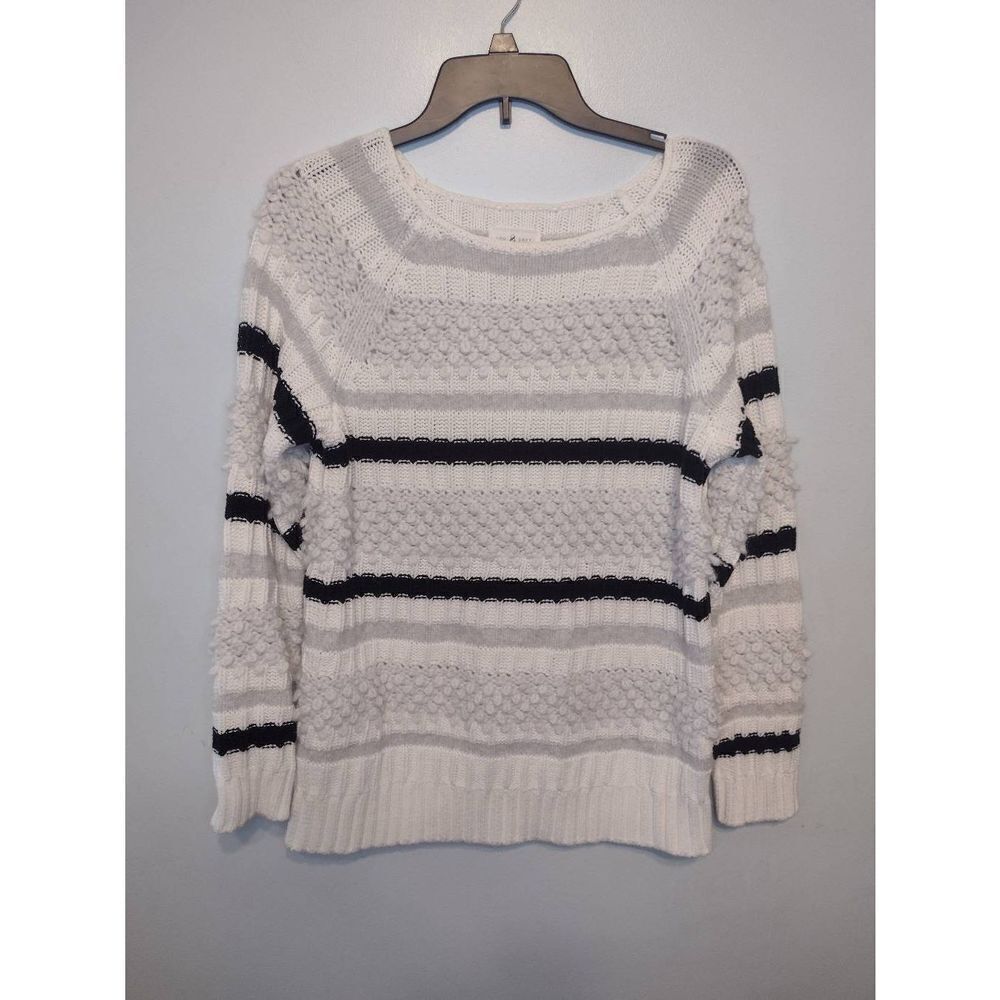 Lou & Grey Size S White Gray Black Striped Knit Sweater Textured